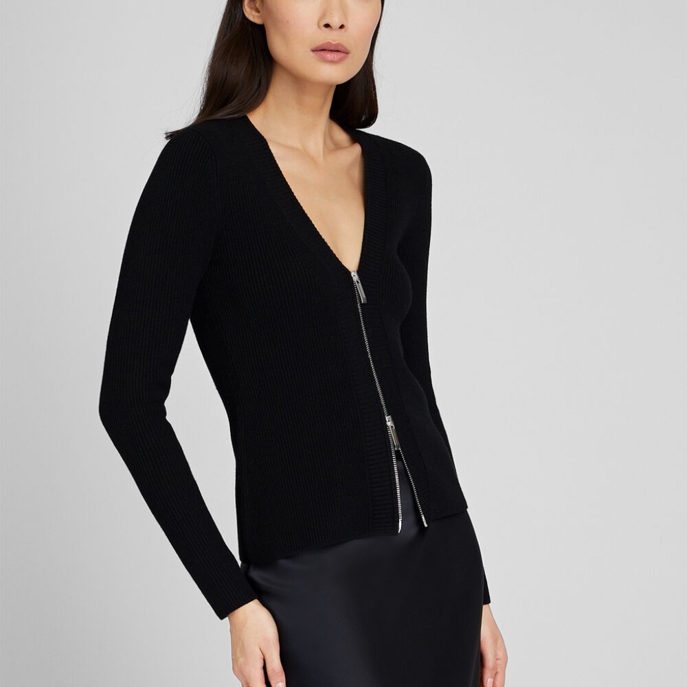 Deep V-Neck Zipper Cardigan - Brand New - NEVER WORN - Black